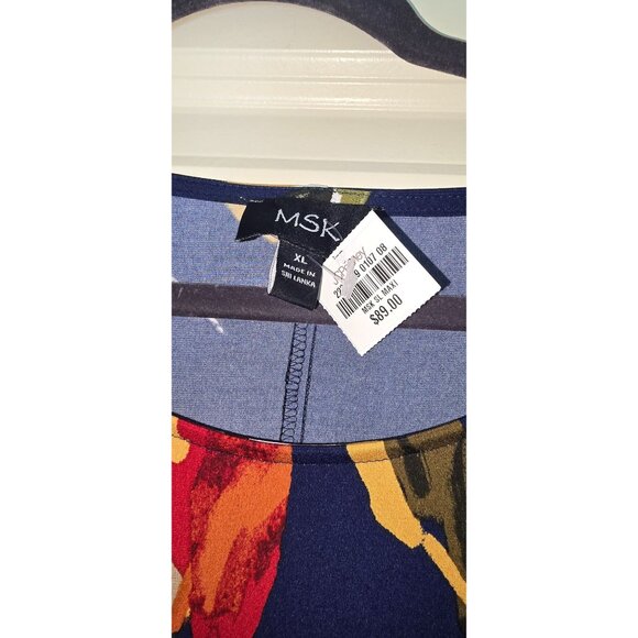 Womens MSK Floral Print Navy Dress XL 3/4 Sleeve Tie Cuffs Lightweight Soft Stre - Picture 7 of 8